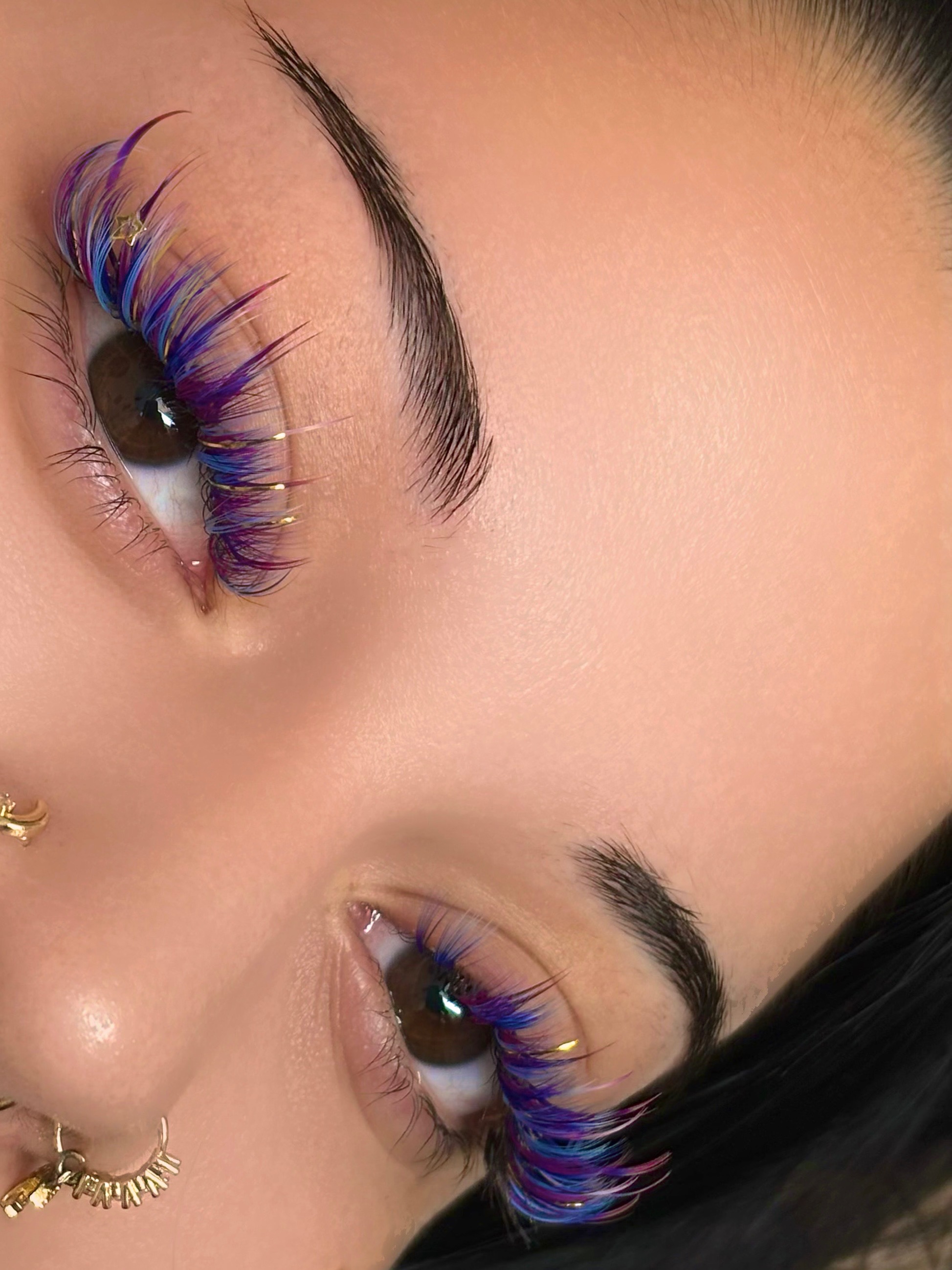 Purple, blue, and gold creative lash set